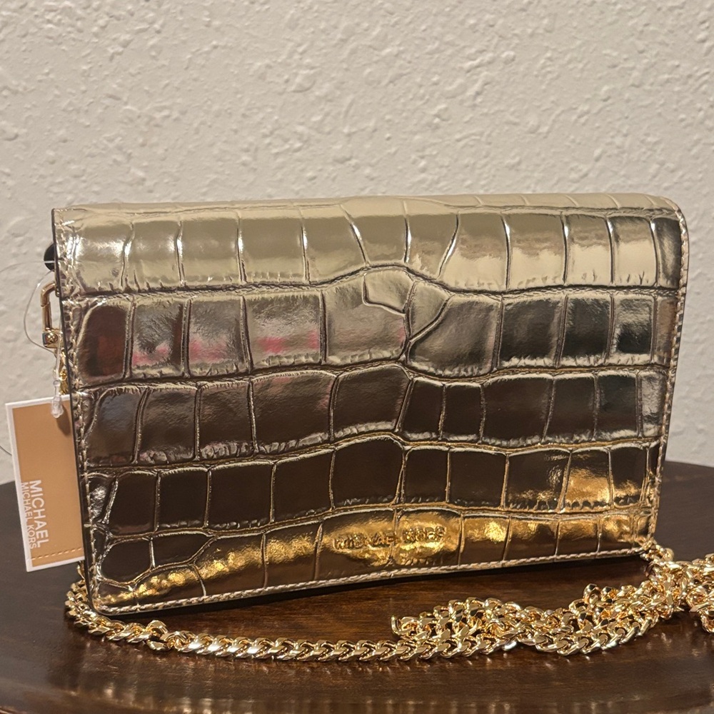 Michael Kors Metallic Gold Croc-Embossed